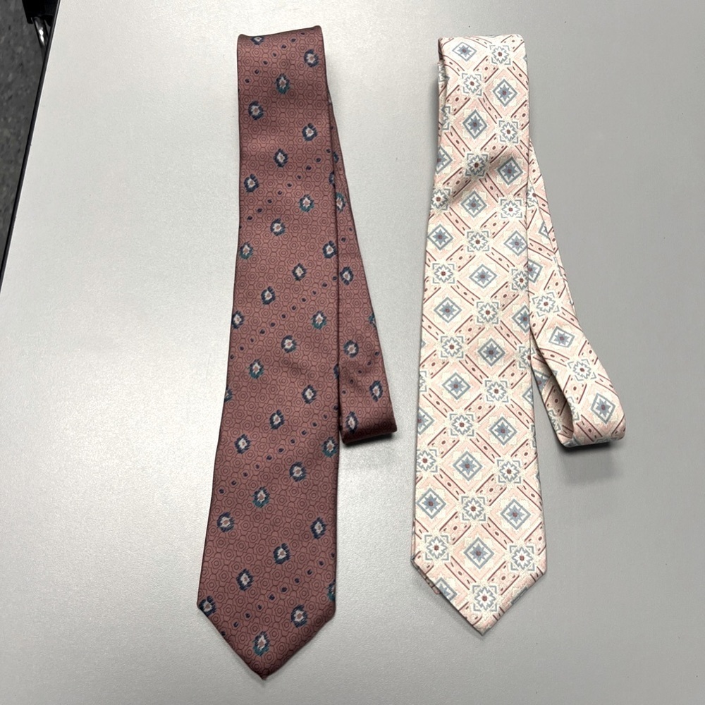 Vintage Damon Men's Ties Lot of 2 Pink Extra Long Patterned Made In USA All Silk